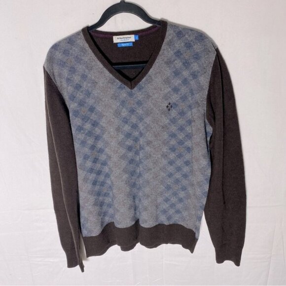 Burlington Brown Blue Tan Extra Fine Lambswool V Neck Pullover Light Sweater XL - Picture 12 of 12